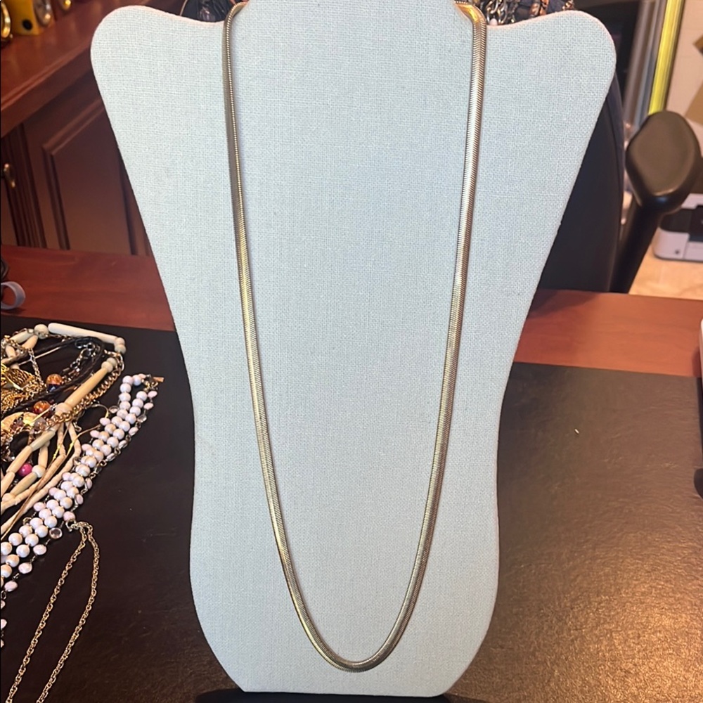Long Silver Snake Chain Necklace with Modern Design